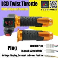 12V-72V Ebike Twist Grip Throttle With 3 Speed Switch and LED Digital Voltage Display