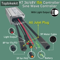 T06S 36V/48V 250W-350W 15A KT Sine Wave Controller +Light output with Julet WP Plug